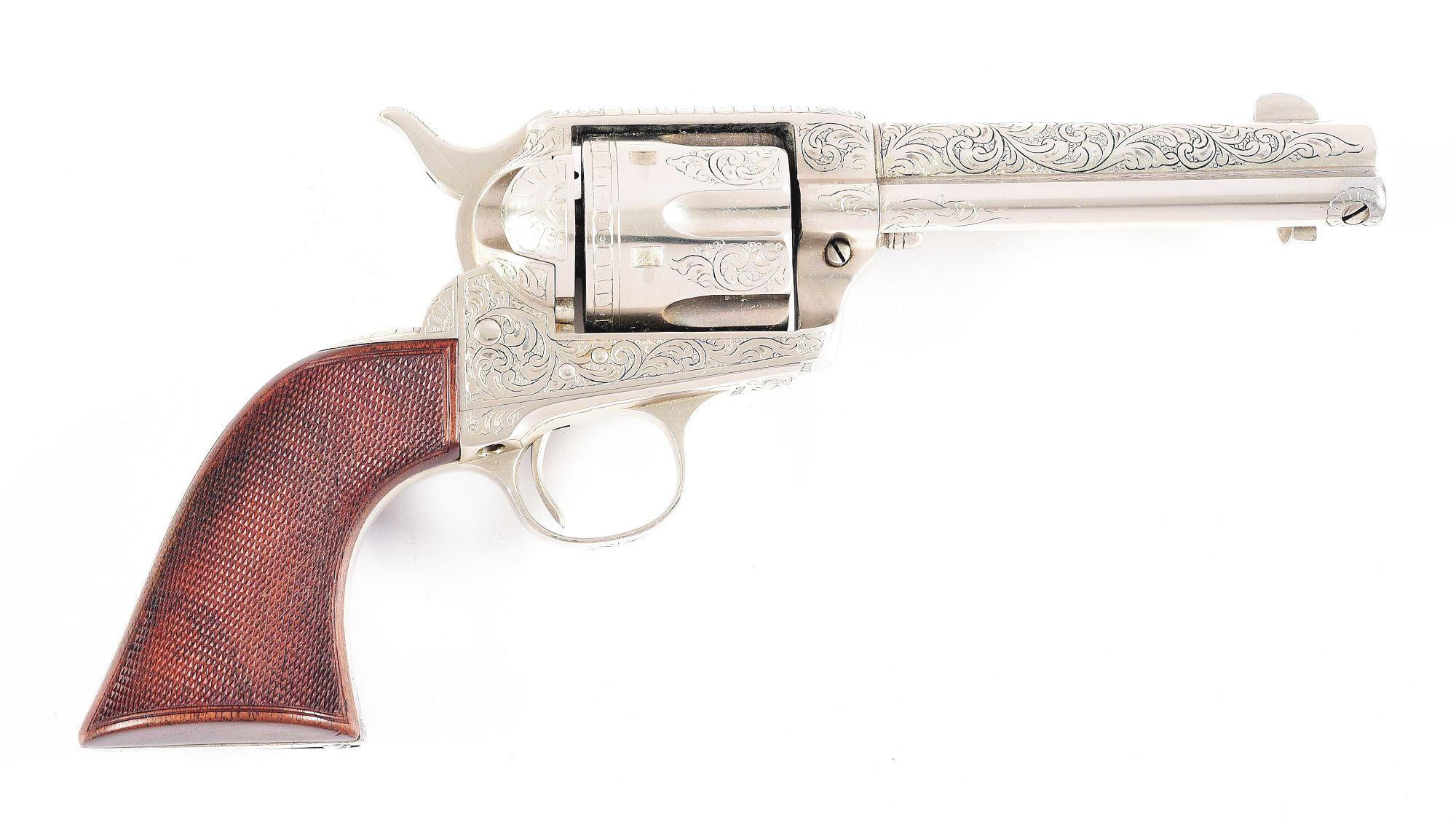 (C) NICKEL PLATED COLT SINGLE ACTION ARMY REVOLVER ENGRAVED BY D.W. HARRIS (1904)