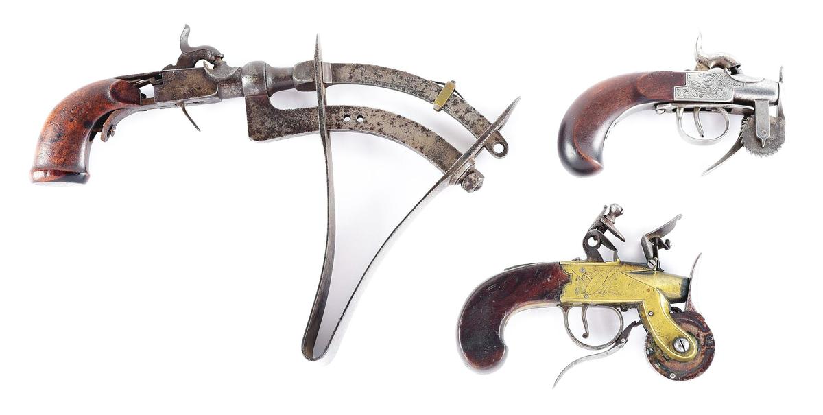 LOT OF 3: EPROUVETTES IN BOTH FLINTLOCK AND PERCUSSION CONFIGURATIONS.