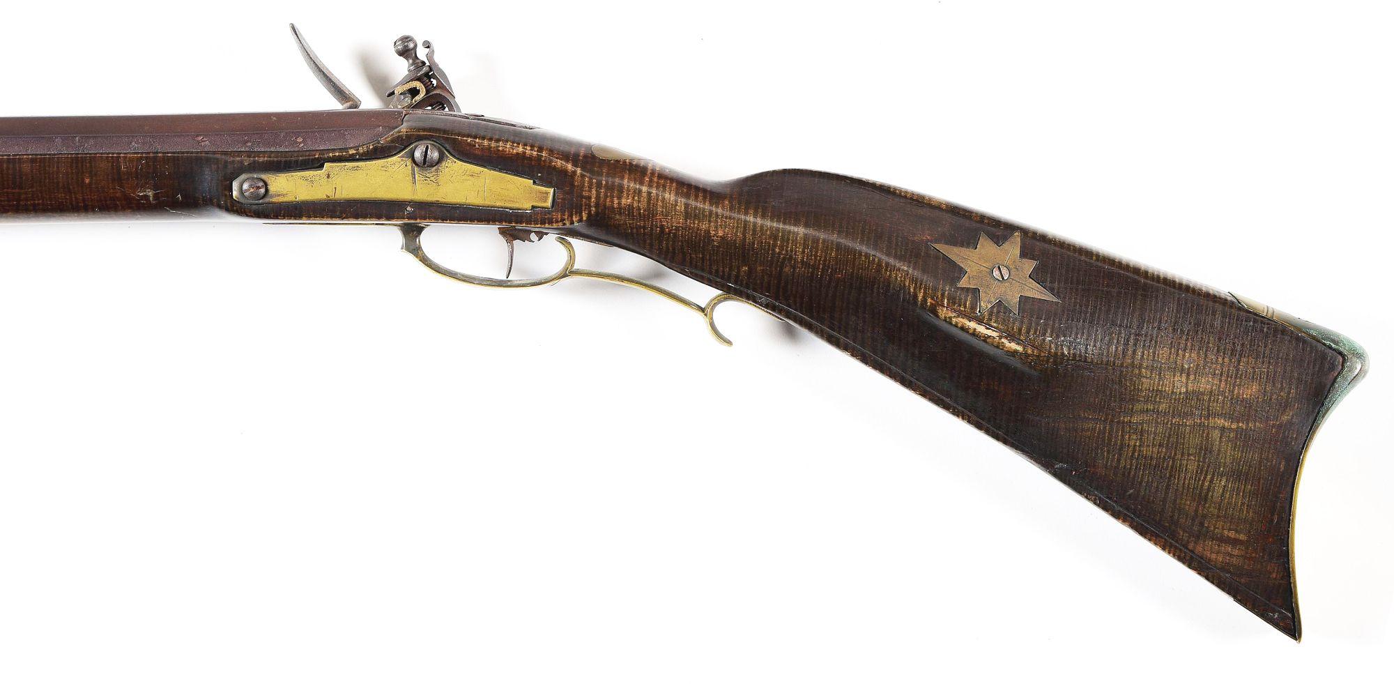 (A) COMPOSITE FLINTLOCK KENTUCKY RIFLE WITH BARREL SIGNED "1790 ANSTAT".