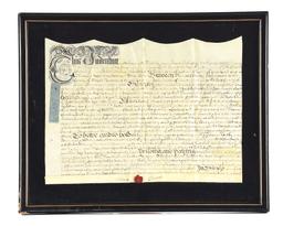 FRAMED 1739 DATED ENGLISH LAND INDENTURE DOCUMENT.