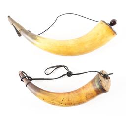 LOT OF 2: LARGE ARTILLERY POWDER HORN AND ENGRAVED HORN OF ROBERT JANES.