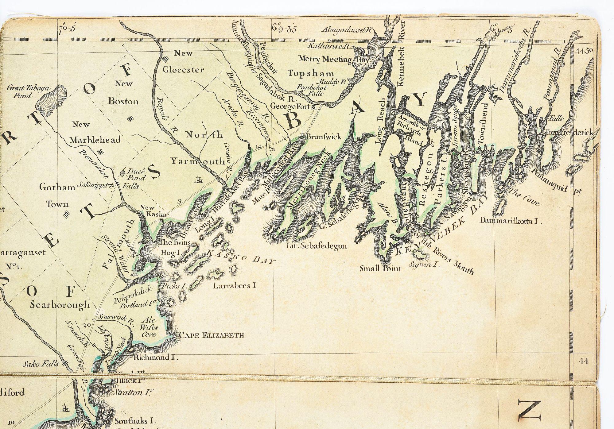 REVOLUTIONARY WAR THOMAS JEFFERYS 1774 MAP OF NEW ENGLAND LINEN CLOTH MOUNT.