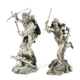 LOT OF 2: PEWTER SCULPTURES APACHE RAIDER AND CHEYENNE BRAVE