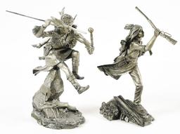 LOT OF 2: PEWTER SCULPTURES APACHE RAIDER AND CHEYENNE BRAVE