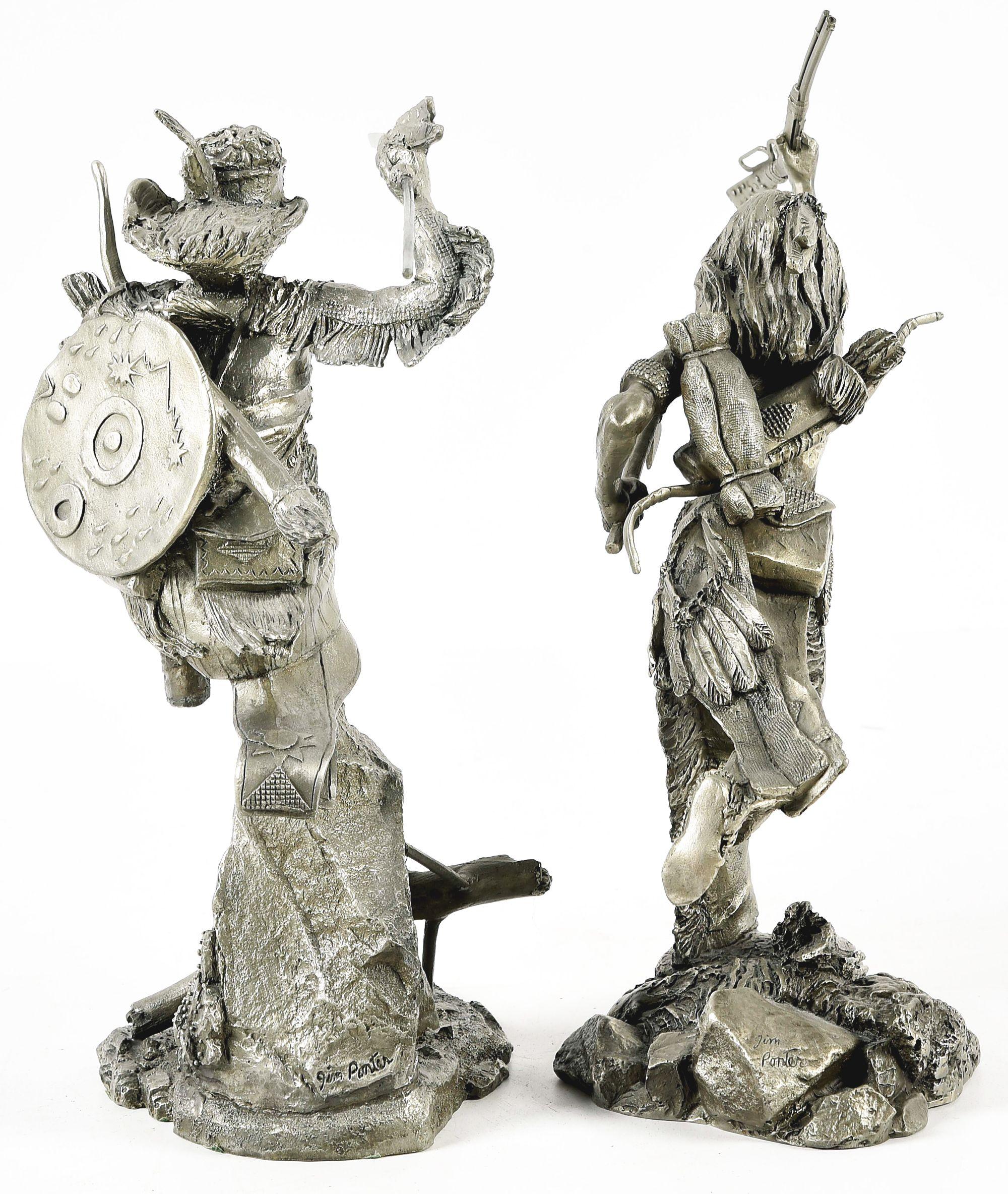 LOT OF 2: PEWTER SCULPTURES APACHE RAIDER AND CHEYENNE BRAVE