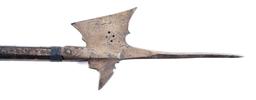 GERMAN STYLE HALBERD WITH PUNCHED DECORATIONS AND A DEEPLY STRUCK ARMORER'S MARK.