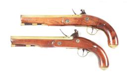 (A) PAIR OF A.W. SPIES .54 SMOOTHBORE FLINTLOCK PISTOLS.