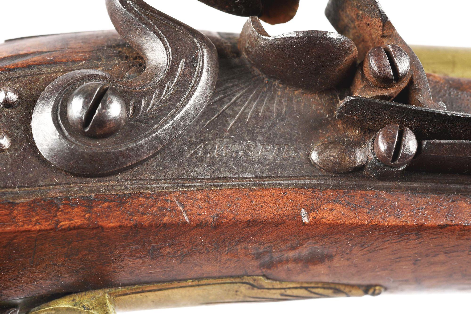 (A) PAIR OF A.W. SPIES .54 SMOOTHBORE FLINTLOCK PISTOLS.