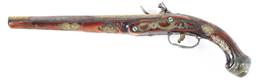 (A) PROFUSELY DECORATED MIDDLE EASTERN FLINTLOCK PISTOL, PROBABLY BALKAN.