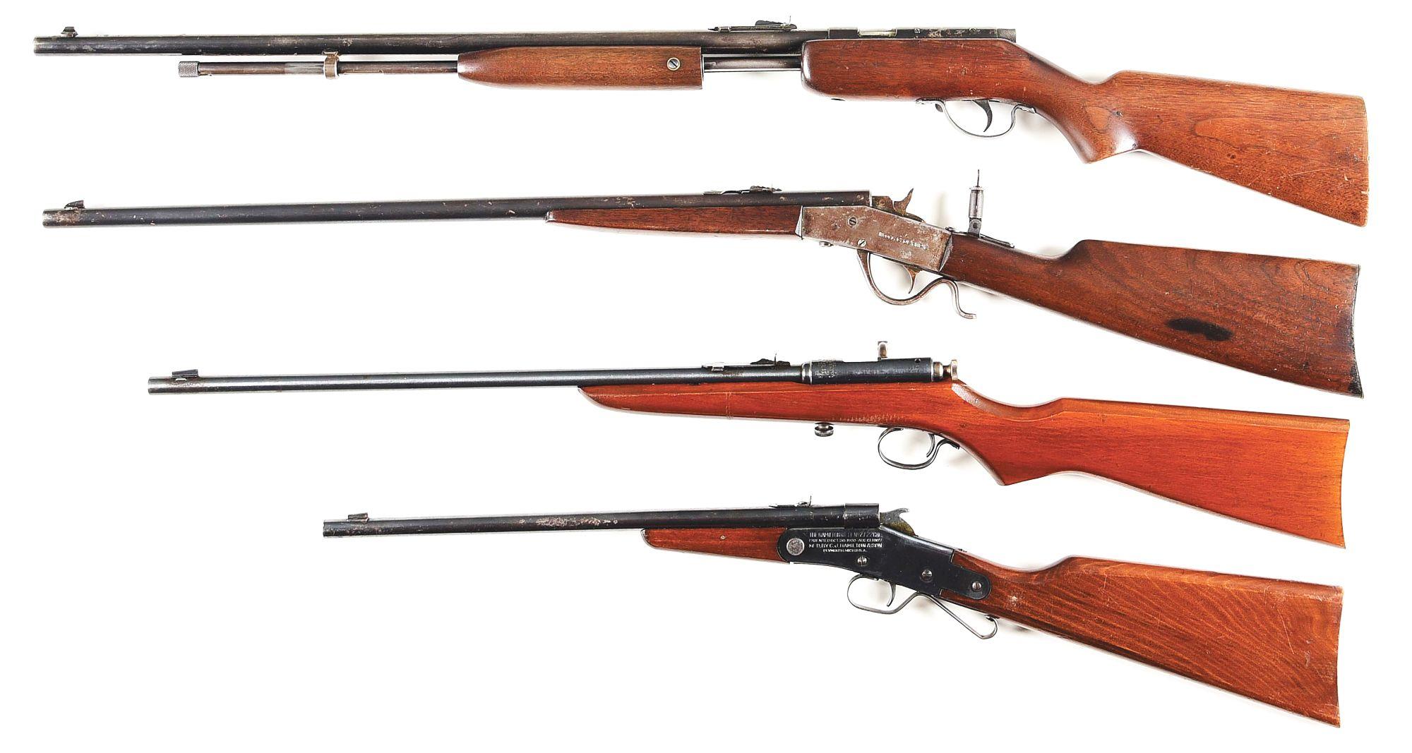 (C) LOT OF 4: NOBLE MODEL 33A, PAGE-LEWIS MODEL C OLYMPIC SINGLE SHOT, HAMLITON NO. 51 BOLT ACTION,