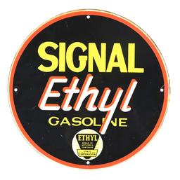 SIGNAL ETHYL GASOLINE PORCELAIN PUMP PLATE SIGN.