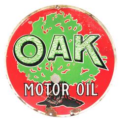 EXCEEDINGLY RARE OAK MOTOR OIL SIGN.