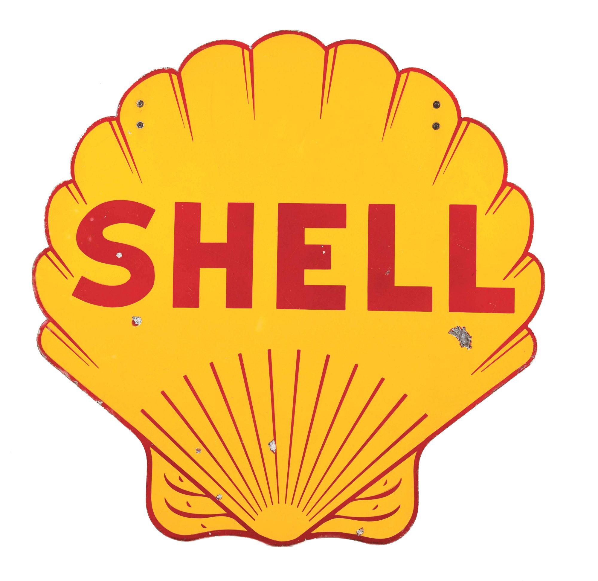 SHELL GASOLINE PORCELAIN SERVICE STATION SIGN.