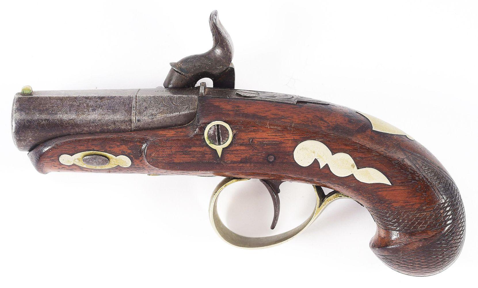 (A) PERIOD COPY OF A DERINGER PERCUSSION POCKET PISTOL.