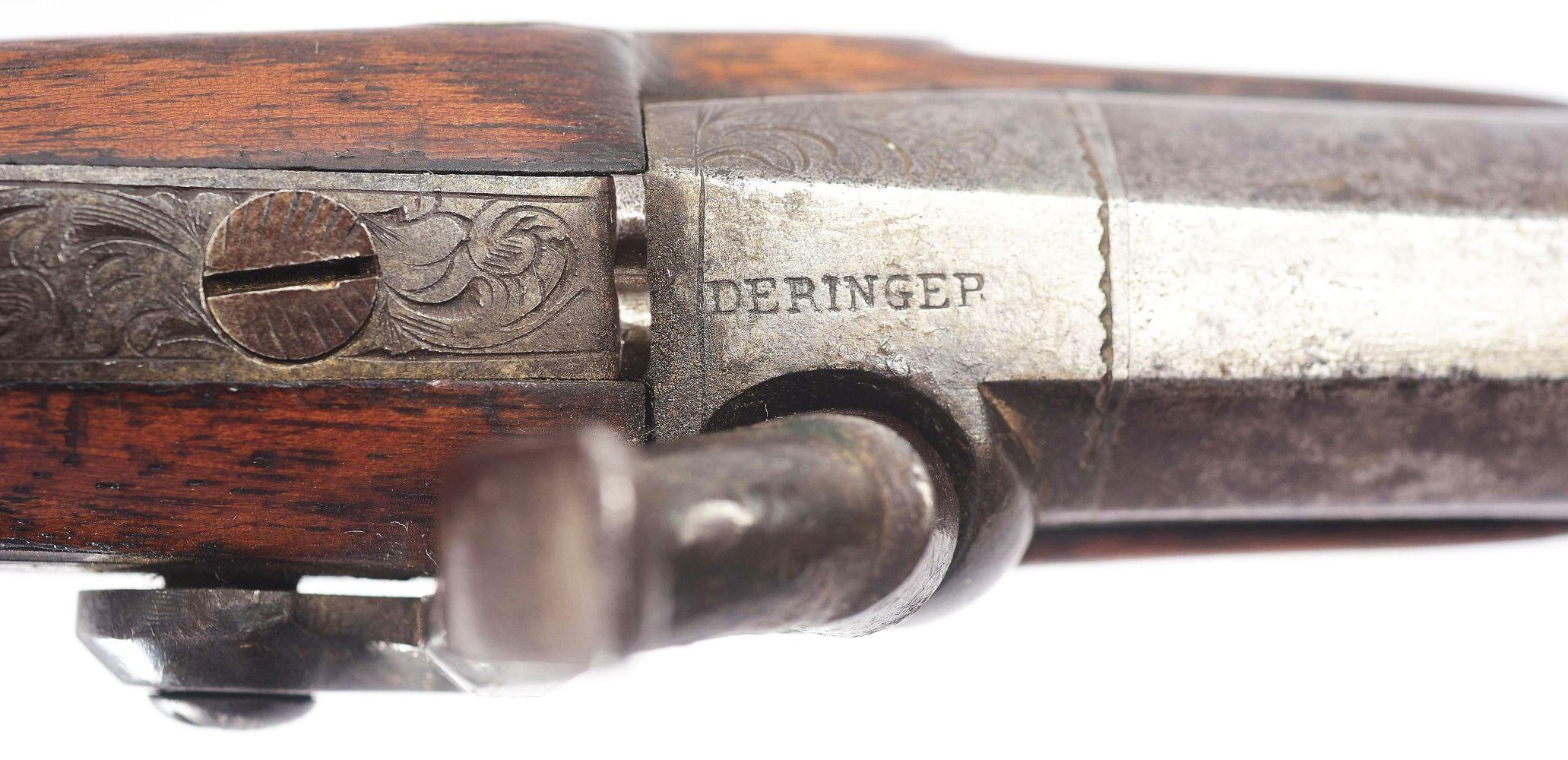 (A) PERIOD COPY OF A DERINGER PERCUSSION POCKET PISTOL.