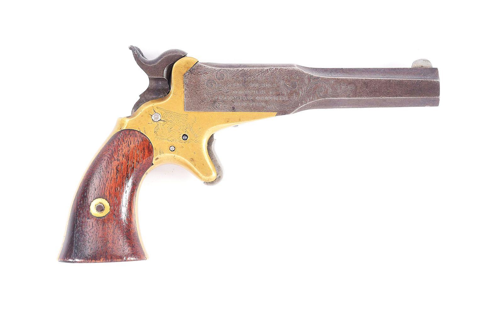 (A) J.P. LINDSAY YOUNG AMERICA 2-SHOT PERCUSSION PISTOL.