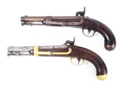 (A) LOT OF 2 PERCUSSION PISTOLS, NEW JERSEY MARKED US M1836 BY JOHNSON CONVERTED FROM FLINTLOCK AND