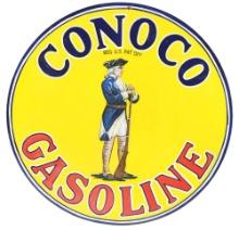 CONOCO GASOLINE PORCELAIN SERVICE STATION SIGN W/ MINUTEMAN GRAPHIC.