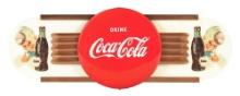 DRINK COCA-COLA KAY DISPLAY W/ TIN BUTTON SIGN ATTACHMENT.