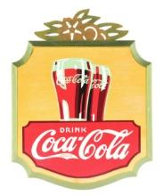 DRINK COCA COLA KAY DISPLAY PAINTED WOOD SIGN W/ METAL MARQUEE TOPPER.