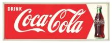 DRINK COCA-COLA TIN SIGN W/ DETAILED BOTTLE GRAPHIC.