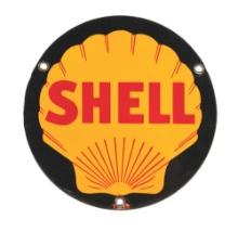 RARE SHELL GASOLINE PORCELAIN DELIVERY TRUCK SIGN W/ BLOCK STYLE SHELL SCRIPT.