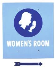 UNION OIL COMPANY "WOMEN'S ROOM" PORCELAIN SERVICE STATION SIGN W/ DIRECTIONAL ARROW.