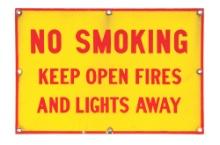 SHELL NO SMOKING KEEP OPEN LIGHTS AND FIRES AWAY PORCELAIN SIGN.