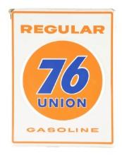 UNION 76 REGULAR GASOLINE EMBOSSED PORCELAIN PUMP PLATE SIGN.