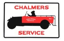 PORCELAIN CHALMERS SERVICE SIGN W/ EARLY CAR GRAPHIC.