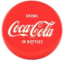 DRINK COCA-COLA IN BOTTLES 12" PAINTED METAL BUTTON SIGN.