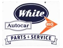 WHITE TRUCKS, AUTOCAR & REO PARTS & SERVICE PORCELAIN SIGN.