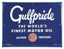 GULF "THE WORLD'S FINEST MOTOR OIL" SELF FRAMED TIN SIGN.