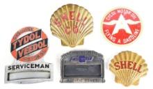 COLLECTION OF 5: SERVICE STATION ATTENDANT PINS & HAT BADGES.