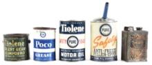 COLLECTION OF 5: PURE OIL COMPANY MOTOR OIL & GREASE CANS.