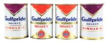 COLLECTION OF 4 GULFPRIDE SELECT SINGLE-G 5 QUART MOTOR OIL CANS.
