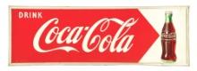 DRINK COCA-COLA SELF-FRAMED TIN SIGN W/ BOTTLE GRAPHIC.