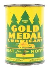 KUNZ GOLD MEDAL LUBRICANT ONE POUND GREASE CAN W/ CAR GRAPHIC.