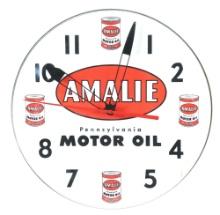 AMALIE MOTOR OIL LIGHT-UP CLOCK W/ OIL CAN GRAPHICS.