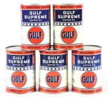 COLLECTION OF 5 GULF SUPREME MOTOR OIL 1 U.S. QT. CANS.