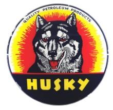 HUSKY "QUALITY PETROLEUM PRODUCTS" 13.5" SINGLE GLOBE LENS W/ HUSKY DOG GRAPHIC.