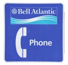 BELL ATLANTIC PHONE FLANGE SIGN W/ TELEPHONE GRAPHIC.