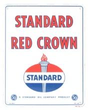 STANDARD RED CROWN PORCELAIN PUMP PLATE SIGN W/ STANDARD FLAME GRAPHIC.