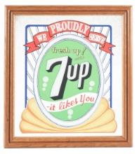 WE PROUDLY SERVE 7-UP CONTEMPORARY FRAMED GLASS SIGN.
