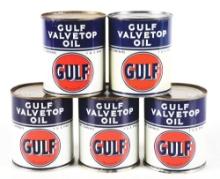 COLLECTION OF 5 GULF VALVETOP OIL 1 U.S. PINT CANS.