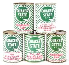 COLLECTION OF 5 QUAKER STATE TRANSMISSION FLUID 1 QUART OIL CANS.