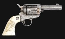 (C) FACTORY ENGRAVED & SILVER PLATED COLT SINGLE ACTION ARMY SHERIFFS MODEL REVOLVER WITH CARVED IVO