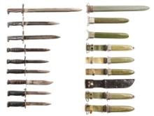 LOT OF 9: US WWII-COLD WAR BAYONETS AND KNIVES.