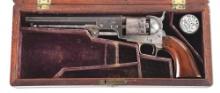 (A) CASED COLT 1851 NAVY PERCUSSION REVOLVER WITH SQUAREBACK TRIGGER GUARD.