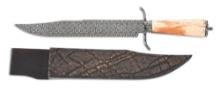 DAL MOLIN BRUNO BOWIE KNIFE WITH MOSAIC DAMASCUS BLADE WITH GIRAFFE BONE.